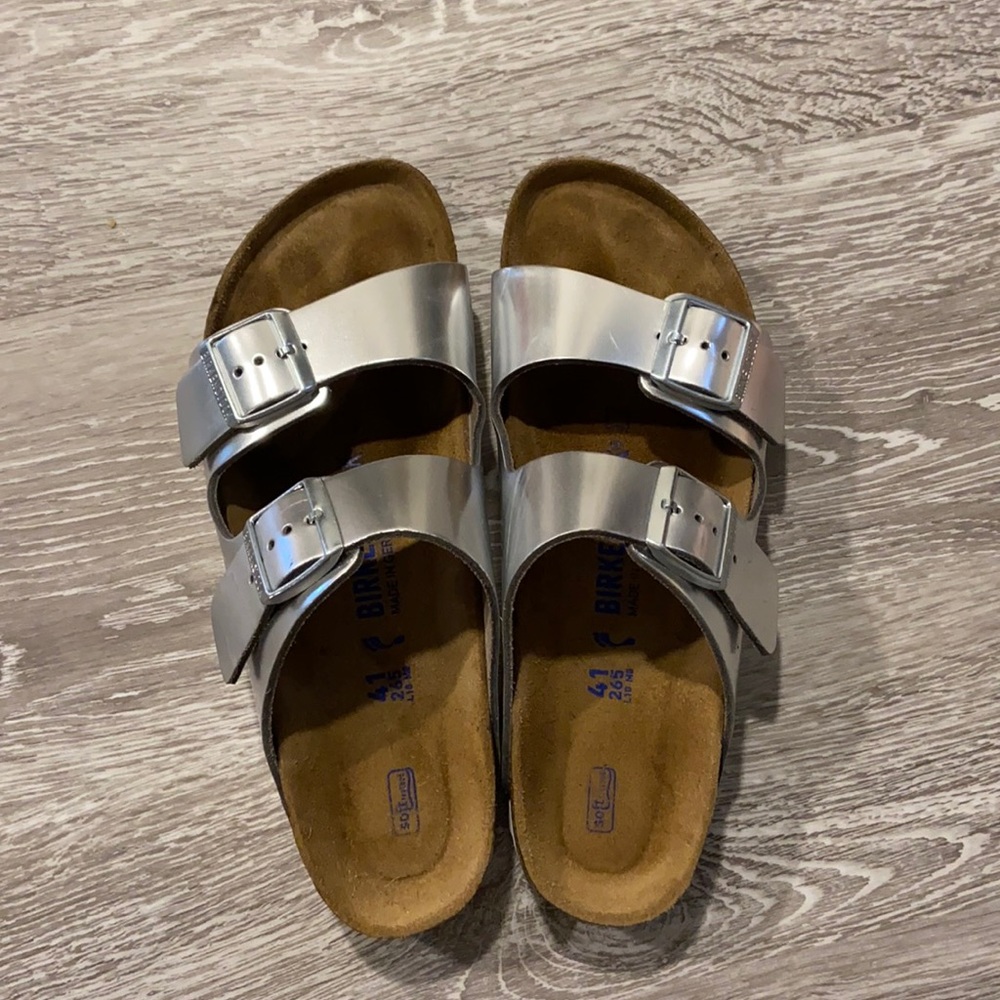 Birkenstock Arizona Silver 2 Strap Slip On Sandals